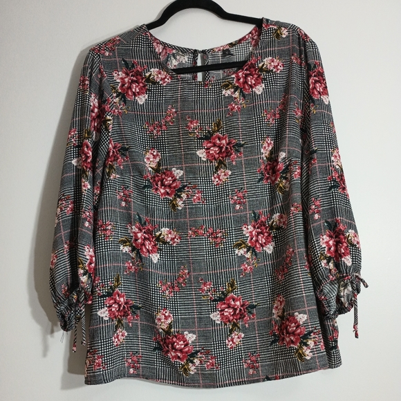 Massini Floral Checkered Blouse 1X - Picture 1 of 7